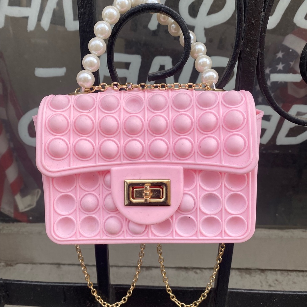 Pink Mini Bag with Bubble Texture and Pearl Handle